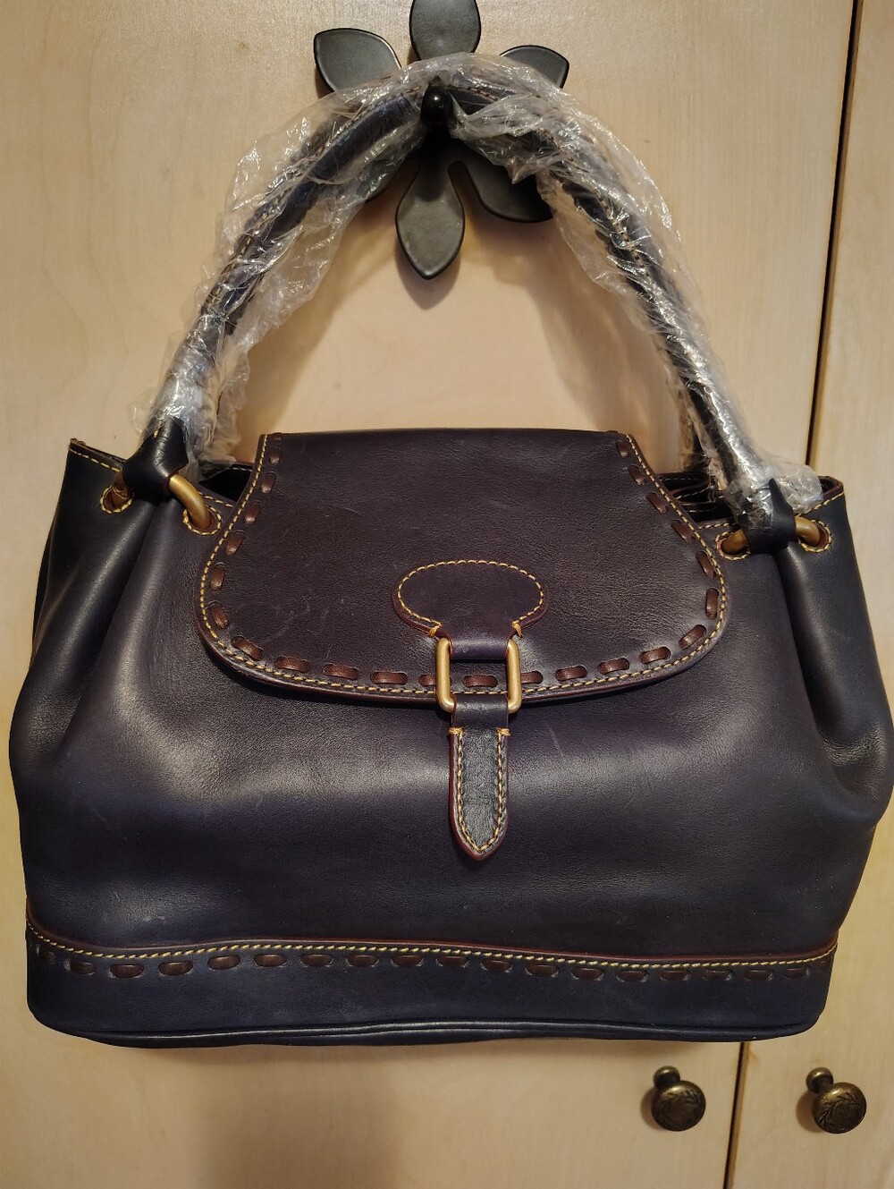 Dooney And Bourke Navy Florentine Leather Flap Satchel Handbag NWT